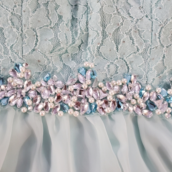 Speechless Beaded Rhinestones Chiffon Floral Lace Cocktail Mini Dress 3 Layered - Picture 3 of 8